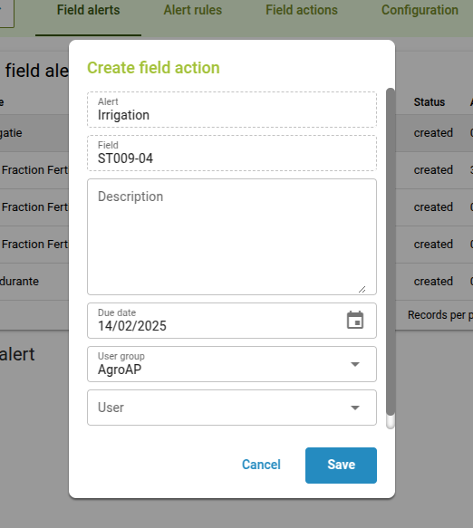 Create field action